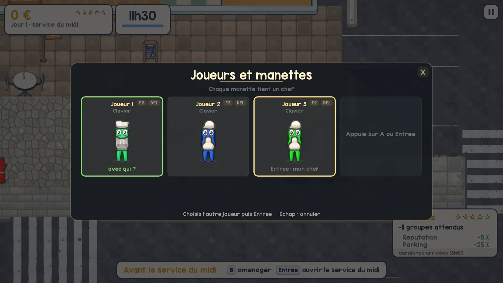 L’écran de gestion des joueurs et de leurs manettes