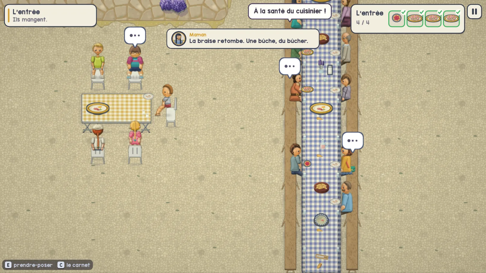 Chapitre « La cousinade », 1991 : la grande tablée de famille en plein air, nappe vichy bleue, et la table des enfants